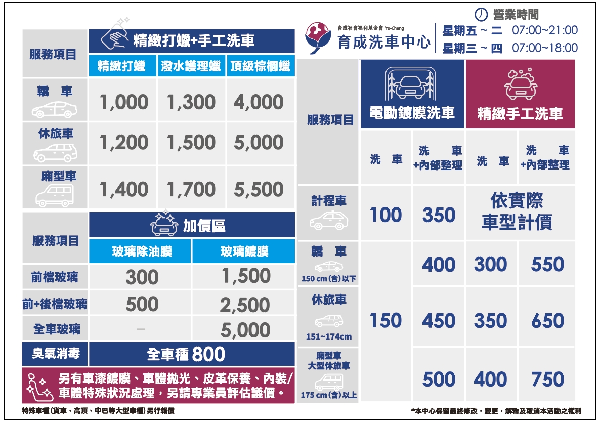 育成洗車中心 洗車及汽車美容服務介紹